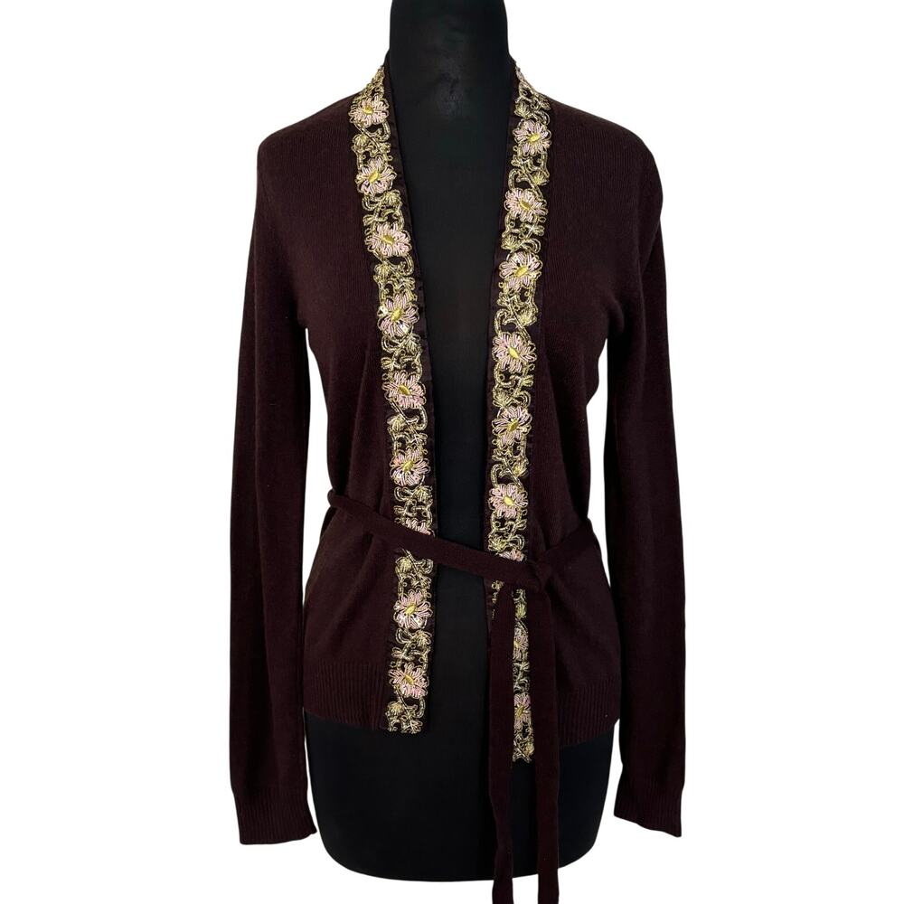 Cache Cashmere Blend Elaborate Embellished Trim + Belt Shrug Top New $128 NWT